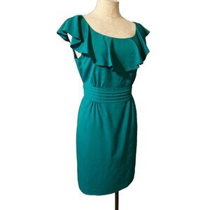 Gianni Bini Dress Emerald Green 8 Flutter Neckline Short Sleeve Summer